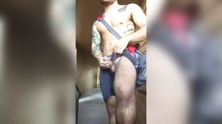 Watch this hairy dude's big cock take on multiple cocks in public and make them explode