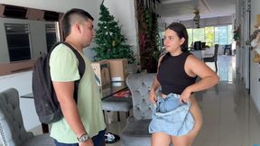 Young Woman Waits for Her Home and He Arrives with a Triple Fat Cock