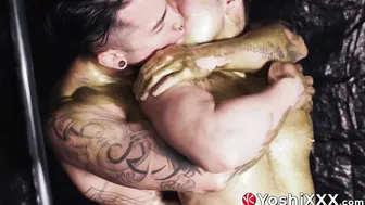 Yoshi Kawasaki and Keita Covered in Gold Paint Bareback Fucking