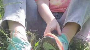 Relaxing Barefoot in Park - Foot Fetish -