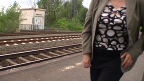 Housewife towed on the platform and fucked