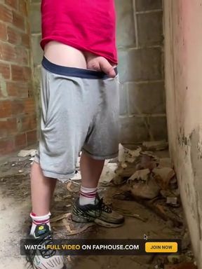 Boy Caught Pissing Handsfree in an Abandoned Building