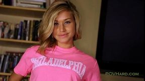 Nice ass blonde sucks huge dick in POV