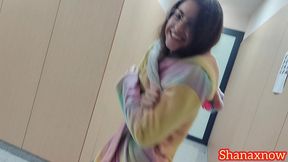 so risky go out my apartment building in micro bikini twerk