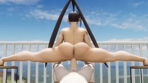 Ibuki Fucked Doing the Splits on Balcony