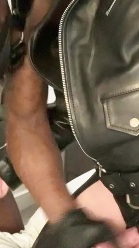 Interracial Couple Hot & Horny Leather Dick Play & Cum