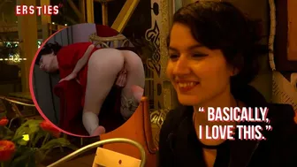 Petite brunette Vicky ties herself with rope and masturbates her small tits and pussy