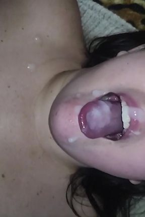 Obedient Wife with Eater Takes a Big Cumshot in Front of Her Husband