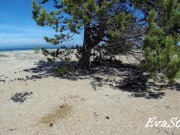 Walked behind a tree and pee standing on the beach