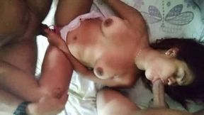 wife gets double teamed in double vaginal penetration in the interracial cuckold threesome