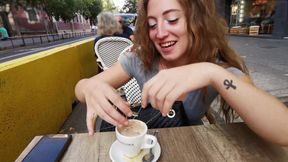 Enjoying a coffee with extra milk