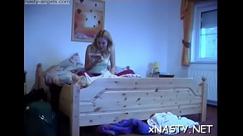 Young blonde maid Jessika is rubbing her perfectly waxed nana