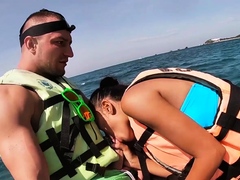 Thai teen giving blowjob on a jet ski