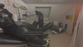 Latex slave tied and blown by Latex nurse until he cums