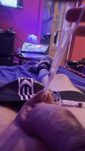 Kinky Puppy CBT Preparing for Self Scrotum Piercing.