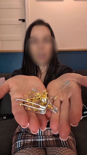 65 Spending the day with safety pins in my nipples