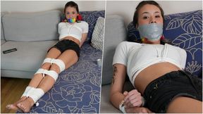 Lilly: Babysitter Gets Bound Tight, Sock Gagged and Hogtied!(FullHD)