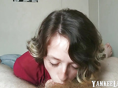 Small-Titted Babe Sucks Balls in POV Blowjob Video 2