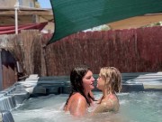 Hot wet lesbian makeout session in the jacuzzi for neighbors to see