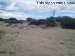 in nature's garb pathetic white serf, fag in dick cage, striptease and proudly present collar, leash, sex-toy play at the homosexual beach, CMNM