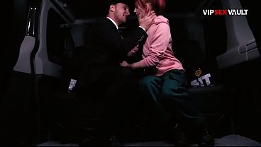 Slim Redhead Sucks His Cock in the Backseat... Stroking It With Both Hands
