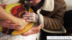 Sexy tattooed brunette MILF gets fucked after some footjob