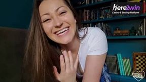 A lengthy brown haired chick in a plaid microskirt offers virtual fuck-fest and demonstrates her thicket from her room