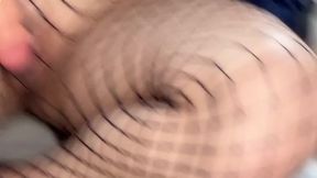 Asian cop in black stockings masturbates at home