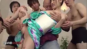 Group seduces Asian babe Karin Aizawa with passionate oral pleasure session