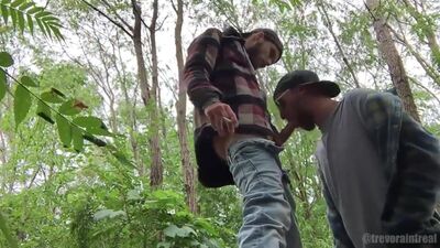 Horny guy sucks a dick in the woods unaware that he's being filmed