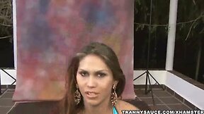 Foxy latina shemale hottie taking her clothes off