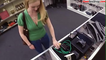 Busty teen pawner sucking pov manager before bent over desk