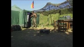 Soldiers Have Group Sex Outdoors in the Camp with Slutty Hikers