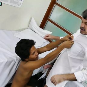 Nippon twink barebacked by white doctor in infirmary