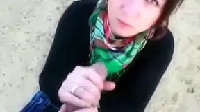 Cute German cutie giving a oral-stimulation for the 1st time in outdoor place