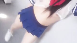 Cute Asian girl in Cosplay suck cock squirting in sofa with wet tight pussy 制服少女的诱惑高潮