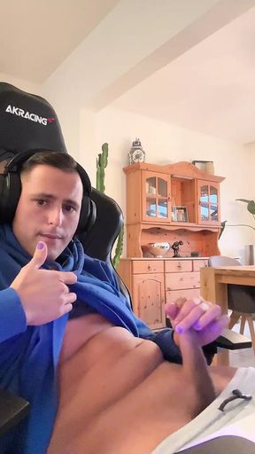 Cute german boy jerks off before playing computer