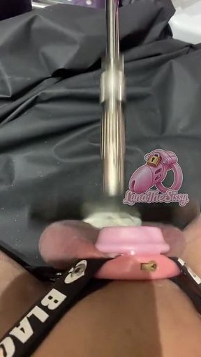 Sissy Plaps Her Balls with a High Speed Sex Machine