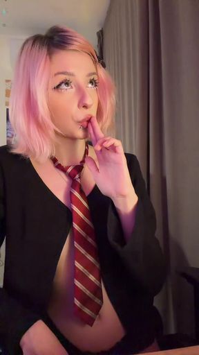 Tiny teen plays with her cute boobs and tits