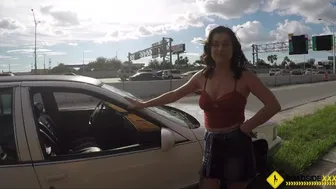 Stranded big booty brunette gets fucked hard roadside