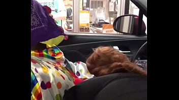 Clown gets dick sucked while ordering food