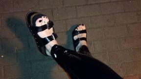 cute feet latex leggings