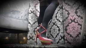 Big red heels, sexy pantyhose Jerk off instructions...