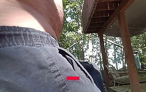 Jerking off outdoors in back yard cum shot public