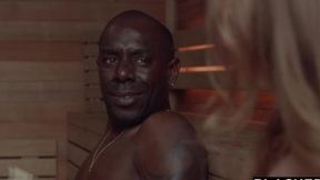Sandy-haired ski-bunny Mary takes big black cock in missionary