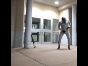 bastard wetsuit commando shoots massive load into wetsuit in front of doors
