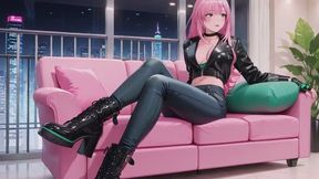 Pink-Haired Cyborg Girl! Lazy Seduction in the Cyber Bedroom, Green Mechanical Limbs Caressing Skin Under a Bikini!