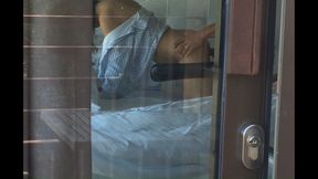 Caught neighbors having sex through open window &mdash;  blowjob &mdash;  cowgirl &mdash;  doggy style with cumshot on the ass