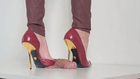 Lady Latisha - CBT Trample Board - Versace Red Patent Leather Stilettos - close up - UHD