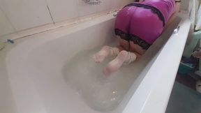 Wet silk pajamas and sock play